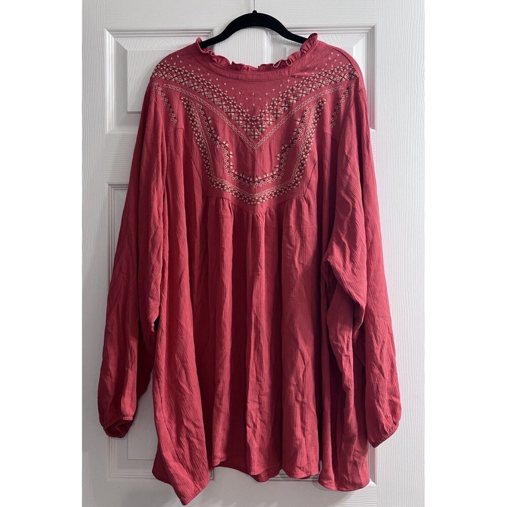 Torrid Blouse Womens Orange Crinkle Gauze Relaxed Embroidered Top Size 5